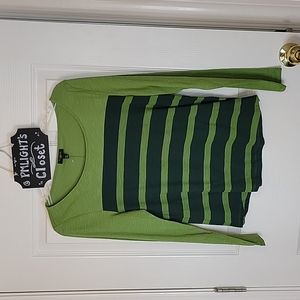 Talbots Green Striped Top Medium Petite New Long Sleeve